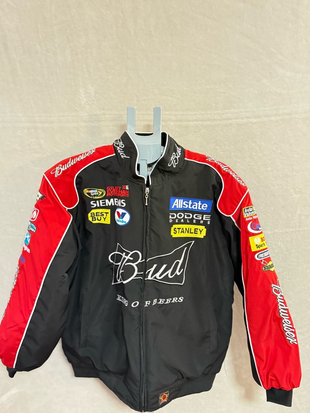 Chase Authentics Black and Red Bud Racing Patch Bomber Jacket